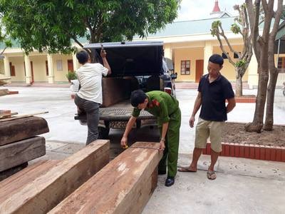 Bắt giữ xe bán tải chở gỗ lậu