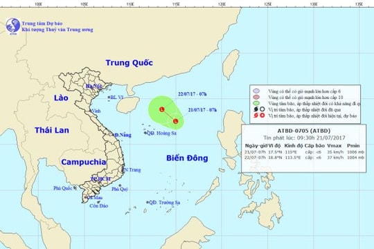 Xuất hiện vùng áp thấp ở bắc biển Đông