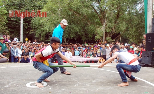 Xem đấu vật, đẩy gậy, vượt cầu ao ở lễ hội đền Đức Hoàng