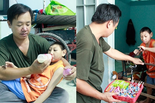 Thương tâm cha gà trống nuôi 2 con bại não