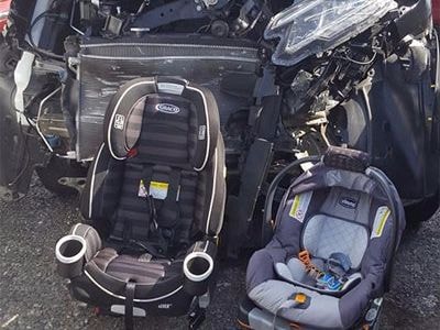 Honda CR-V bị đâm biến dạng, hai đứa trẻ bình an nhờ ngồi ghế riêng