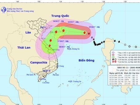Bão số 11 giật cấp 15 đang di chuyển theo hướng Tây Tây Bắc