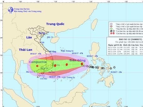 Áp thấp nhiệt đới mạnh lên thành bão số 12, hướng vào khu vực Nam Trung Bộ