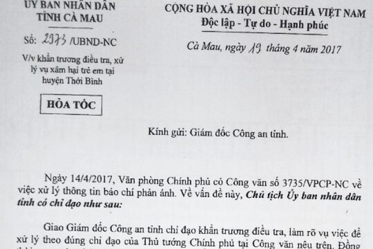 Cách chức Phó Thủ trưởng cơ quan cảnh sát điều tra Công an tỉnh Cà Mau