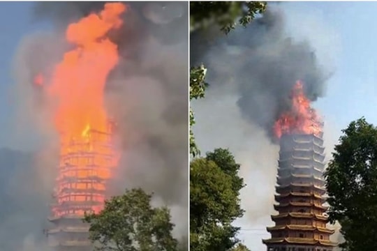 Tháp cổ bằng gỗ cao nhất châu Á bị thiêu rụi