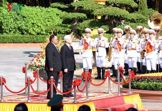 Hình ảnh lễ đón Tổng Bí thư, Chủ tịch nước Lào thăm chính thức Việt Nam