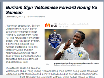 Hoàng Vũ Samson gia nhập CLB Buriram ở Thai League