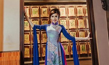 Hoa hậu Ngân Anh khoe dáng trong tà áo dài xưa