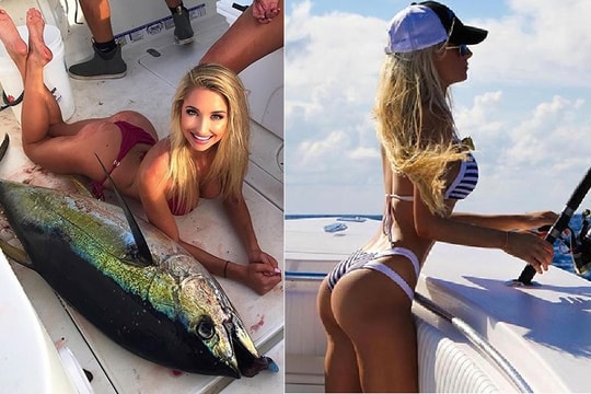 Câu được cá khủng, cô nàng mặc bikini chụp ảnh khoe thân nóng bỏng