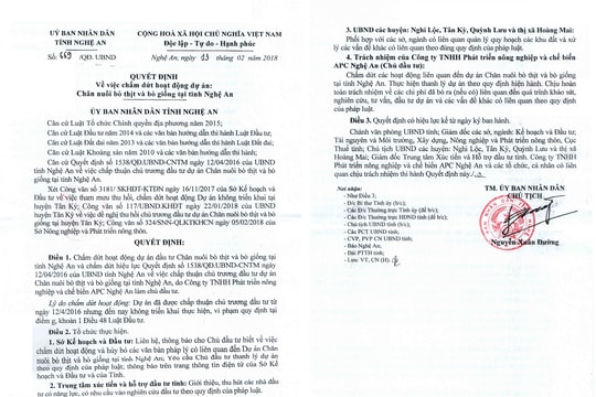Nghệ An: Chấm dứt hoạt động một dự án chậm triển khai  