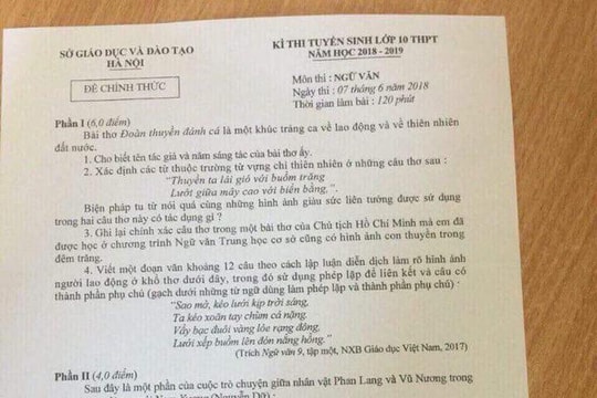 Sở GD-ĐT Hà Nội thừa nhận lọt đề thi Ngữ văn lớp 10 ra ngoài