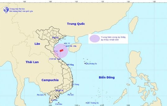 Dự báo tâm áp thấp nhiệt đới ngay trên vùng biển Thanh Hóa, Nghệ An, Hà Tĩnh
