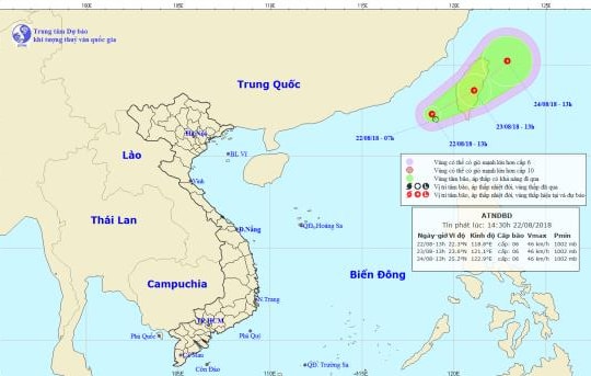 Xuất hiện áp thấp nhiệt đới trên Biển Đông