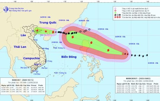 Bão số 5 giật cấp 10 áp sát Quảng Ninh, siêu bão MANGKHUT giật trên cấp 17