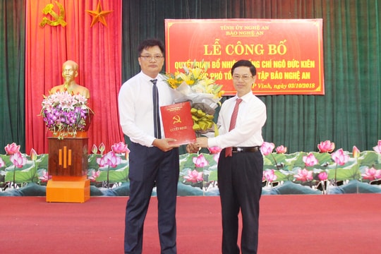 Công bố và trao quyết định bổ nhiệm Phó Tổng Biên tập Báo Nghệ An