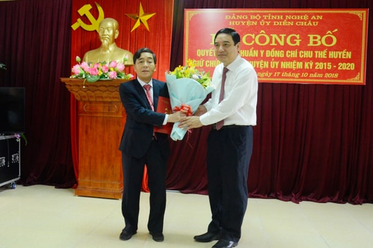 Công bố và trao Quyết định bổ nhiệm Bí thư Huyện ủy Diễn Châu