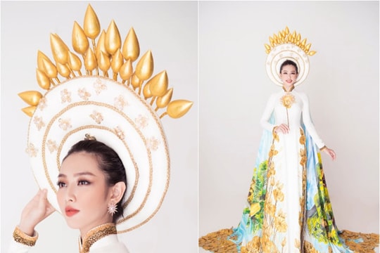 Thùy Tiên công bố quốc phục hoa sen, vào Top 8 nổi bật Hoa hậu Quốc tế
