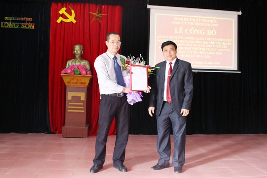 Bổ nhiệm Trưởng Đài TT - TH thị xã Thái Hòa giữ chức Bí thư Đảng ủy phường Long Sơn