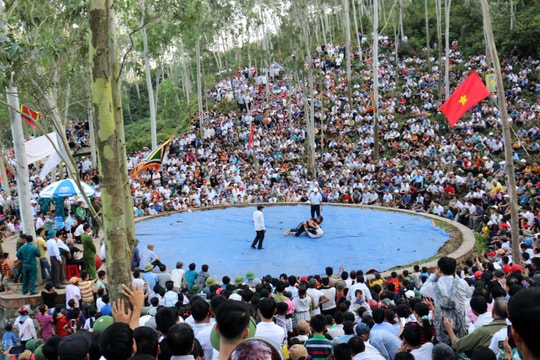 Hàng nghìn người háo hức theo dõi sới vật Lễ hội đền Vua Mai