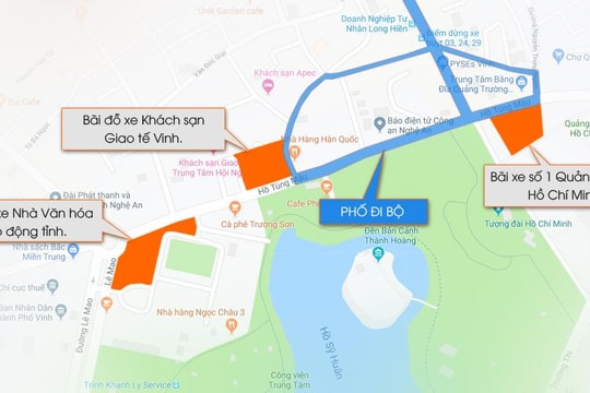 Chi tiết các điểm gửi xe ở phố đi bộ thành Vinh