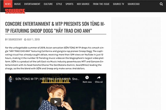 Báo Mỹ gọi Sơn Tùng là 'hiện tượng châu Á' sau MV kết hợp với Snoop Dogg
