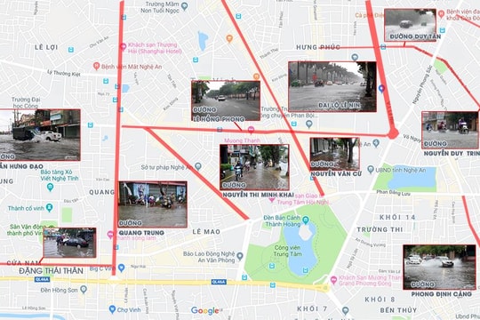 Cập nhật những tuyến đường ngập sâu ở TP.Vinh