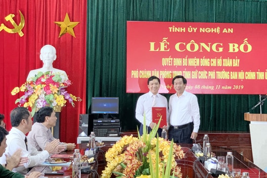 Công bố Quyết định bổ nhiệm Phó Trưởng ban Ban Nội chính Tỉnh ủy Nghệ An