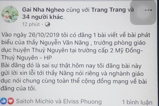 Phạt 5 triệu đồng vì bịa đặt lời trưởng phòng giáo dục trên Facebook