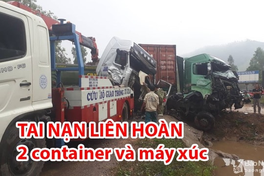 Clip cận cảnh tai nạn kinh hoàng giữa xe container và máy xúc