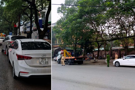 Công an xử phạt hàng loạt ô tô dừng đỗ sai quy định tại thành phố Vinh