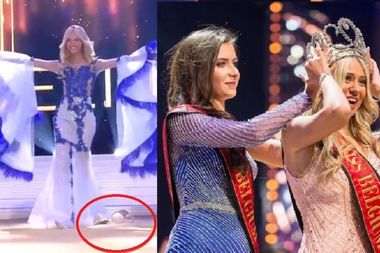 Cô gái 23 tuổi 'vồ ếch', rơi nội y trên sân khấu đăng quang Hoa hậu 