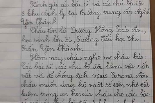 Xúc động những bức thư, món quà của các em nhỏ Nghệ An gửi đến khu cách ly