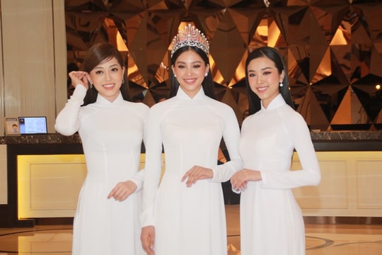 Dàn hoa hậu diện áo dài trắng, khoe sắc tại họp báo Hoa hậu Việt Nam 2020