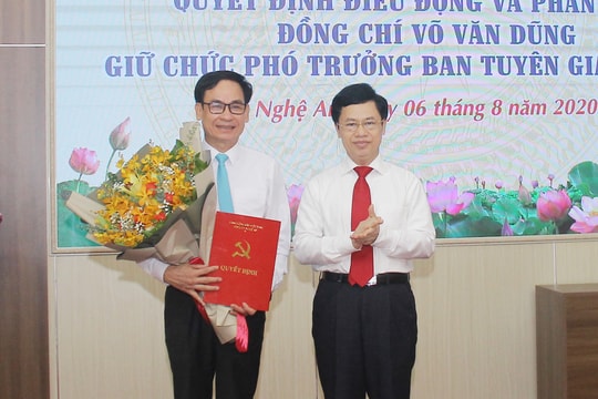 Công bố quyết định điều động, bổ nhiệm Phó trưởng Ban Tuyên giáo Tỉnh ủy Nghệ An