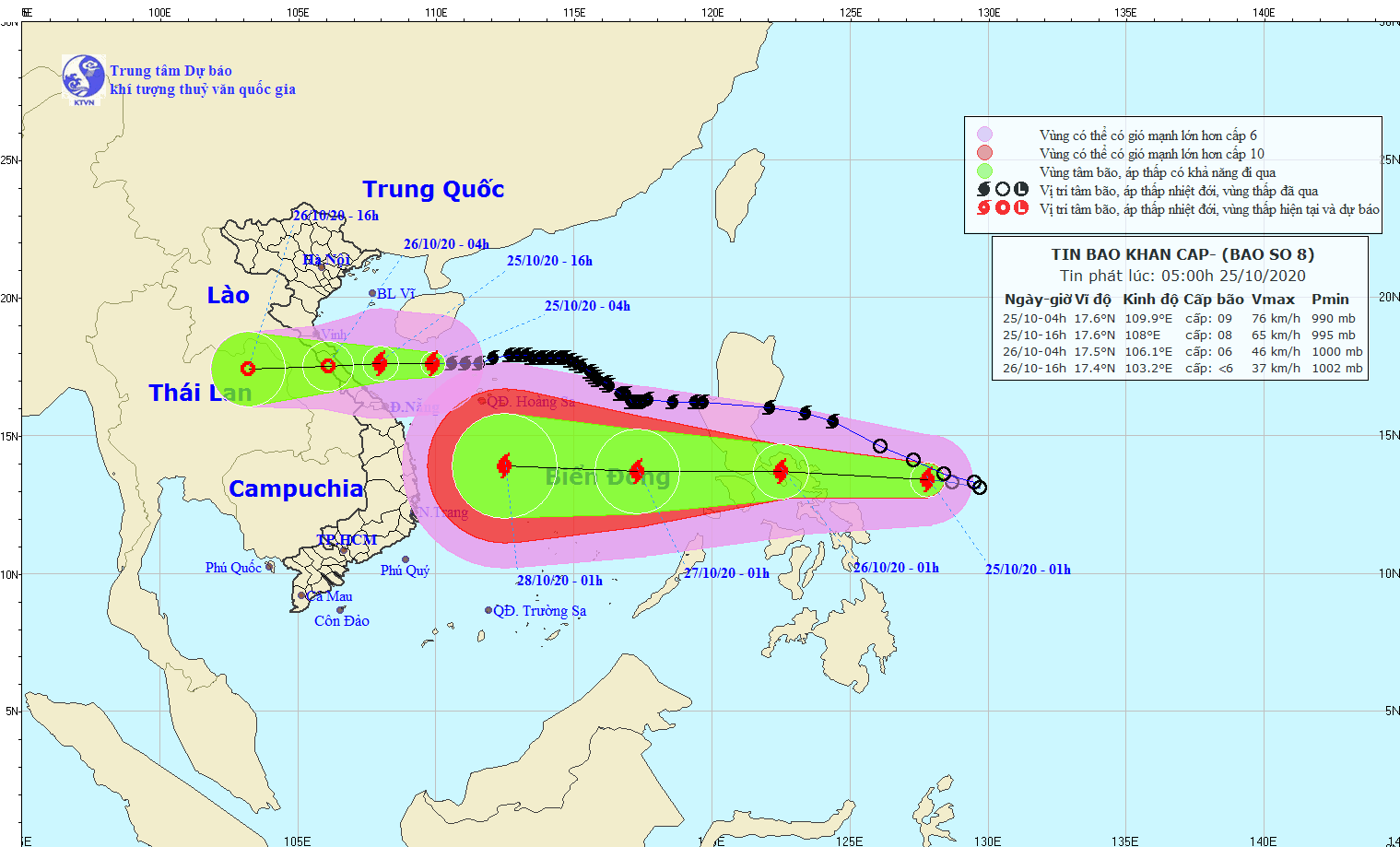 Bão số 8 sẽ đi vào đất liền từ Hà Tĩnh đến Quảng Trị, gây mưa lớn ở Nghệ An