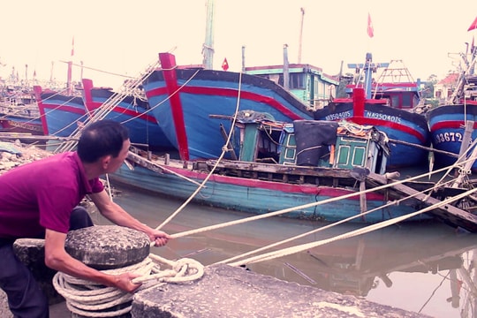 Ngư dân Nghệ An tất bật đưa tàu thuyền vào bờ tránh bão số 9