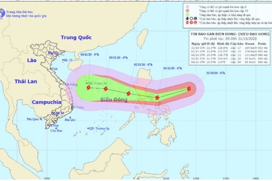 Siêu bão Goni giật trên cấp 17 đang tiến vào biển Đông