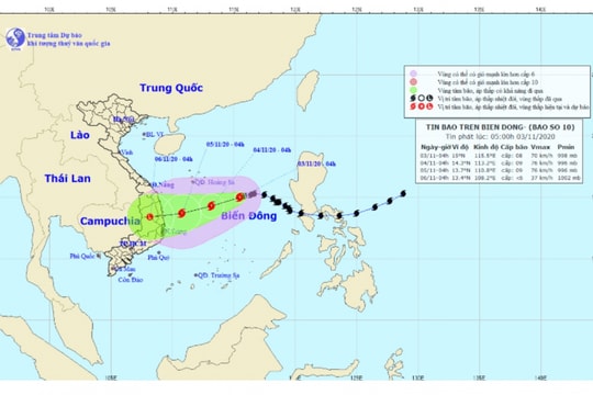 Bão số 10 tiến gần đảo Hoàng Sa, giật cấp 10