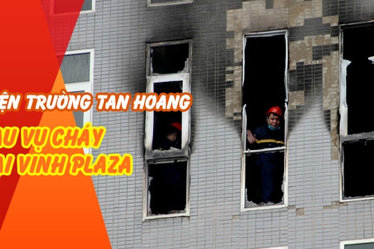 Hiện trường tan hoang sau vụ cháy tại Vinh Plaza (Nghệ An)