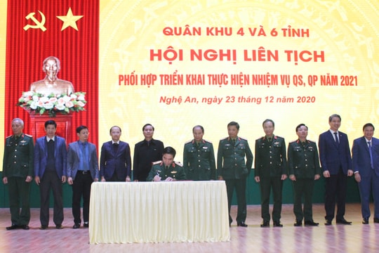 Quân khu 4 và 6 tỉnh ký kết phối hợp thực hiện nhiệm vụ quân sự, quốc phòng năm 2021