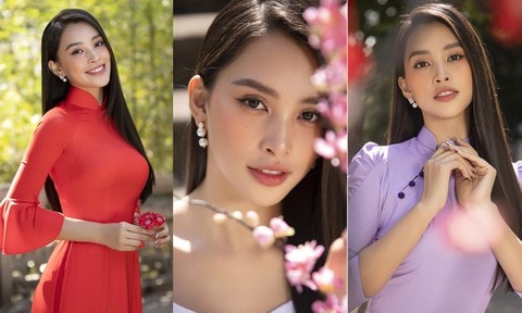 Hoa hậu Tiểu Vy khoe nhan sắc 'cực phẩm', đẹp tựa nàng thơ với bộ sưu tập áo dài Tết