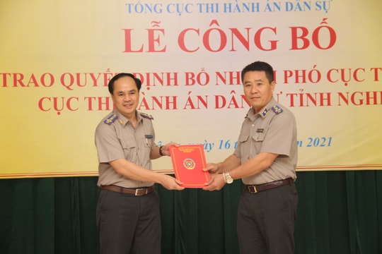 Bổ nhiệm Phó cục trưởng Cục Thi hành án dân sự tỉnh Nghệ An