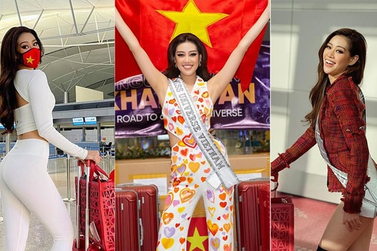 Lên đường sang Mỹ thi Miss Universe, Khánh Vân liên tục thay đồ như 'tắc kè hoa' ở sân bay