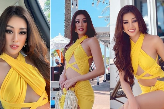 Mặc váy vàng 'chói lóa', Khánh Vân khoe trọn cơ bụng nóng bỏng tại Miss Universe 2020 