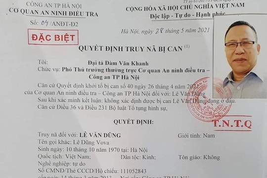 Truy nã đặc biệt bị can Dũng Vova phát tán tài liệu chống phá Nhà nước