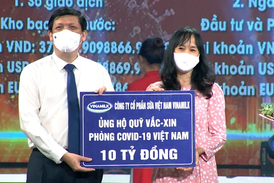 Vinamilk tiếp tục ủng hộ 10 tỷ đồng cho Quỹ phòng chống Covid-19