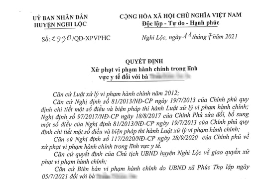 Nghi Lộc: Phạt 5 triệu đồng người phụ nữ trốn cách ly phòng dịch để đi chợ