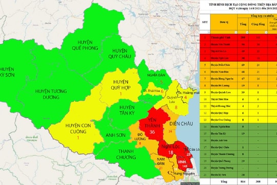 Bản đồ các vùng dịch Covid-19 của Nghệ An