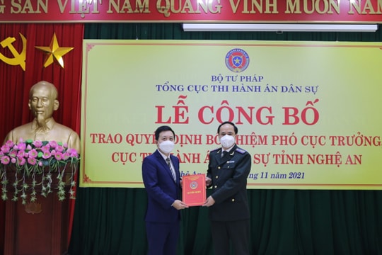 Công bố quyết định bổ nhiệm Phó Cục trưởng Cục Thi hành án dân sự tỉnh Nghệ An