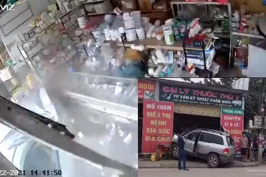 Ô tô lao vào cửa hàng, người phụ nữ thoát chết trong gang tấc